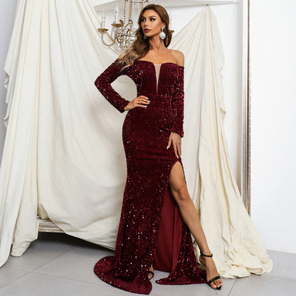 Sexy Evening Dress Women Clothing Party Cocktail off Neck Sequ Dress Sexy - Wanita Store