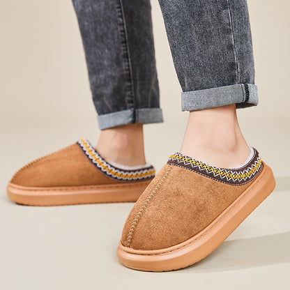 Baotou Fluffy Slippers Autumn Winter Ethnic Cotton Slippers Men Women Couple Warm Rubber Thick-Soled Cotton Slippers - Wanita Store