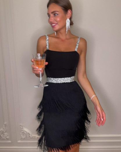 Date Dinner Socialite Sling Tassel Dress - Wanita Store
