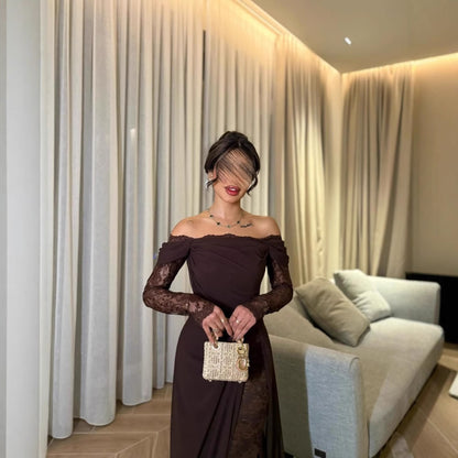 Spring Summer Women Clothing Tube Top Stitching Lace Long Sleeve Big Hem Elegance Retro Dress - Wanita Store