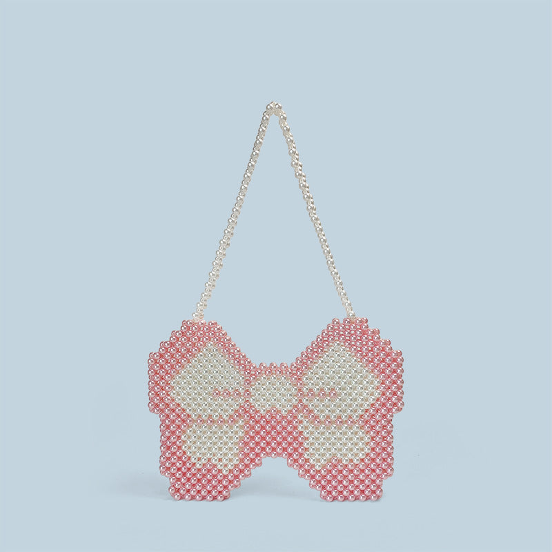 Sweet Spicy Handmade Beaded Bag Butterfly Pink Mobile Phone Bag Heavy Industry Niche Underarm Bag Personalized Women