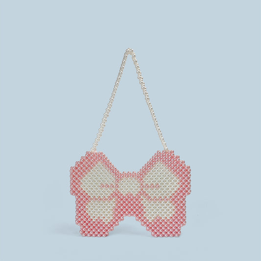 Sweet Spicy Handmade Beaded Bag Butterfly Pink Mobile Phone Bag Heavy Industry Niche Underarm Bag Personalized Women