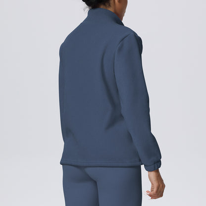 High Collar Warm Fleece Lined Zipped Sports Coat Loose Yoga Clothes Casual All Matching Women - Wanita Store