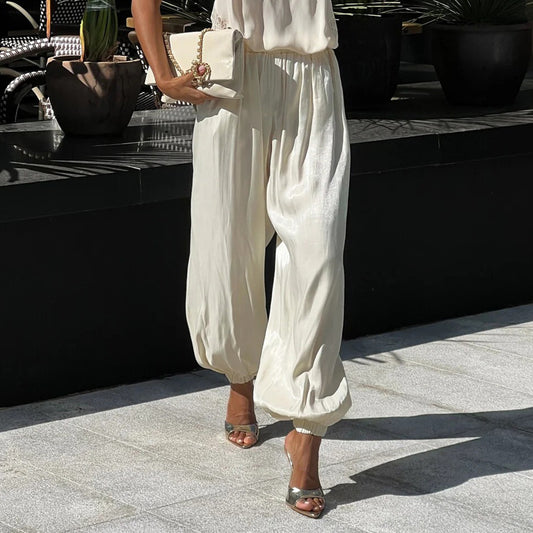 Bloomers Pants Spring Summer Women Street Low Waist Ankle Tied Draped Pants