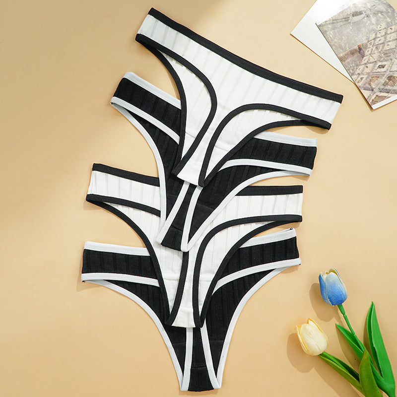 Women T Back Thread Cotton Black White Color Matching Sexy T Shaped Panties Comfortable Seamless Bikini Temptation Underwear for Women