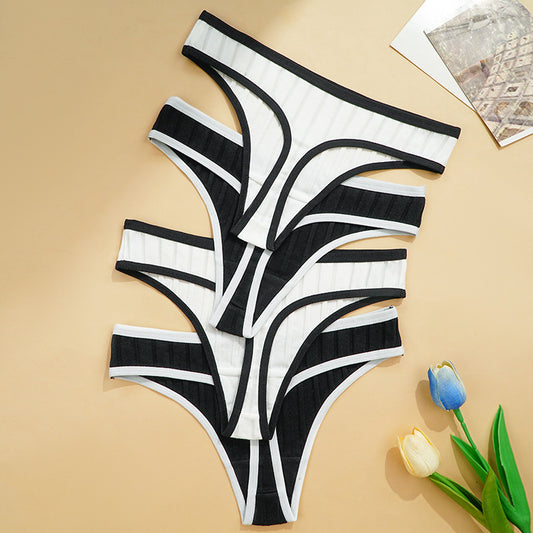 Women T Back Thread Cotton Black White Color Matching Sexy T Shaped Panties Comfortable Seamless Bikini Temptation Underwear for Women
