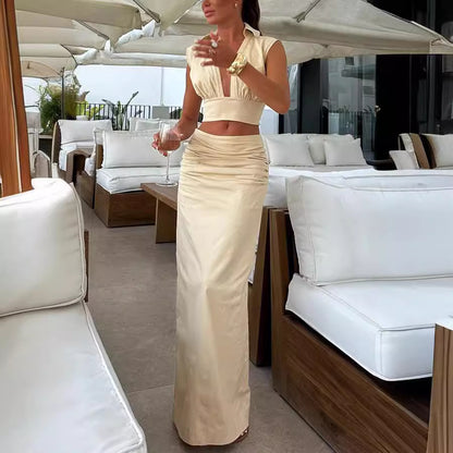 Spring Summer Sleeveless Skirt Two Piece Casual Holiday Party Skirt Set for Women - Wanita Store