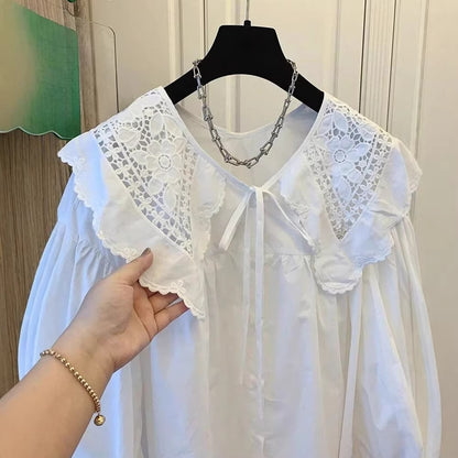 Chemise à manches longues ample et douce à col claudine pour femme