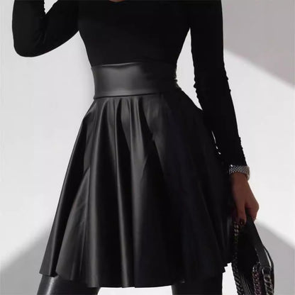Leather Jacket Women Clothing Autumn Winter High Waist Big Swing Faux Leather Skirt Umbrella Skirt - Wanita Store