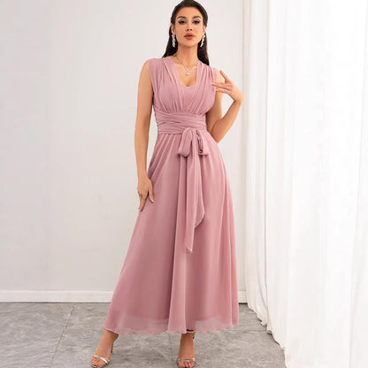 Women Clothing Sexy Backless Chiffon Pink Dress Maxi Dress Summer - Wanita Store