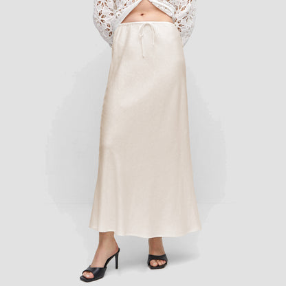 Satin Dress High Waist Drawstring Lace up Solid Skirt Women Clothing - Wanita Store