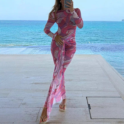 Slim Fit Slimming Elastic Hip Mesh Beach Holiday Dress - Wanita Store