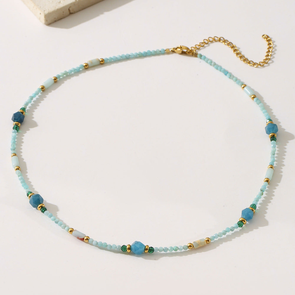 Blue Natural Stone Necklace Women Court Star Same Light Luxury Minority Beaded Necklace Women - Wanita Store