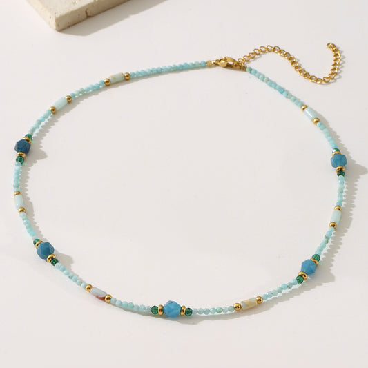 Blue Natural Stone Necklace Women Court Star Same Light Luxury Minority Beaded Necklace Women - Wanita Store