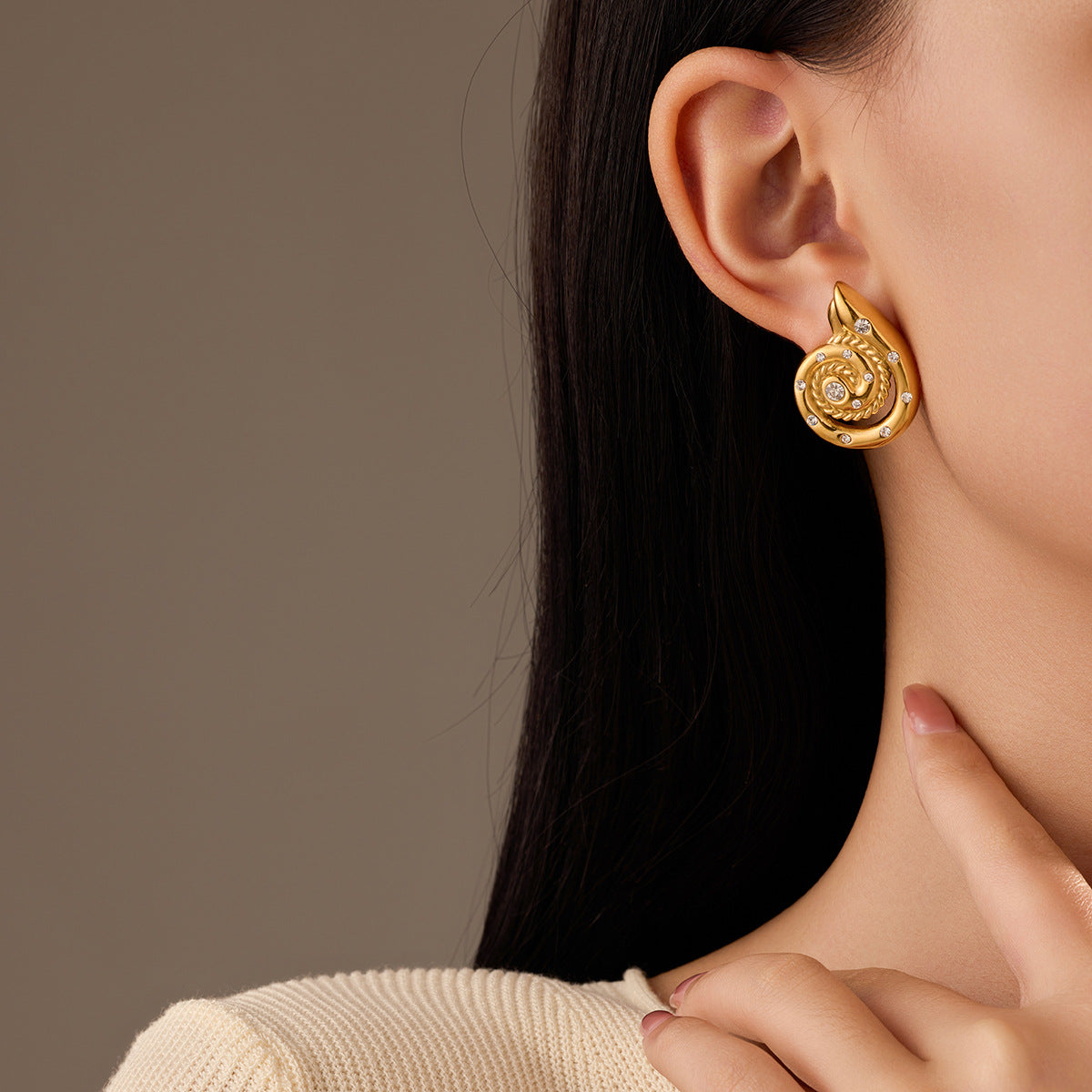 Arrival Diamond Embedded Conch Titanium Steel Earrings for Women Affordable Luxury High Grade Non Fading Stainless Steel Earrings - Wanita Store