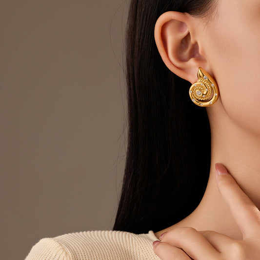Arrival Diamond Embedded Conch Titanium Steel Earrings for Women Affordable Luxury High Grade Non Fading Stainless Steel Earrings - Wanita Store