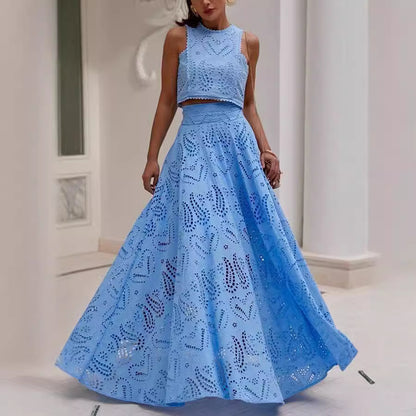 Spring Summer Sleeveless Long Skirt Pocket Set Casual Vacation Loose Two Piece Set Women - Wanita Store