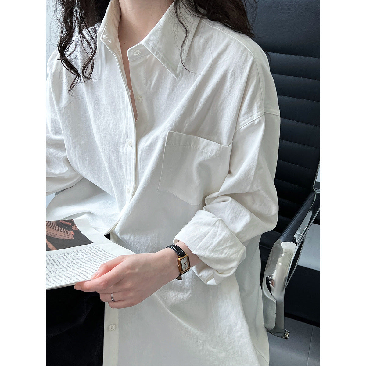 Oxford Cloth Classic Wide Long Sleeved Shirt Women Autumn Office Lazy Outer Wear Casual Overshirt