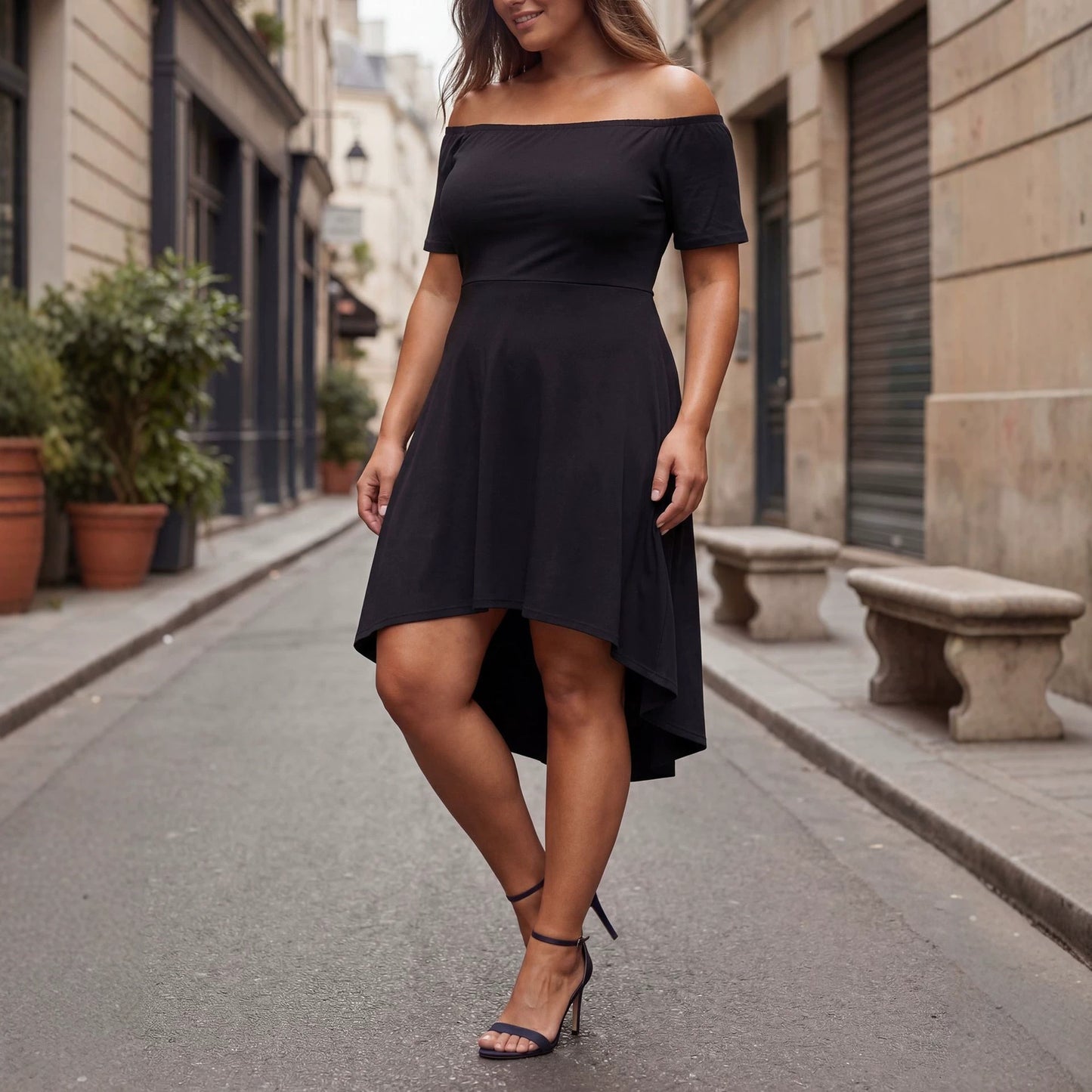 Women Clothing Summer Casual Sexy off Shoulder Short Sleeve Dress