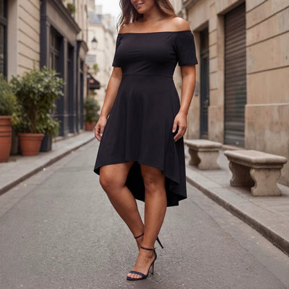 Vestido de verano casual y sexy para mujer con hombros descubiertos y manga corta
