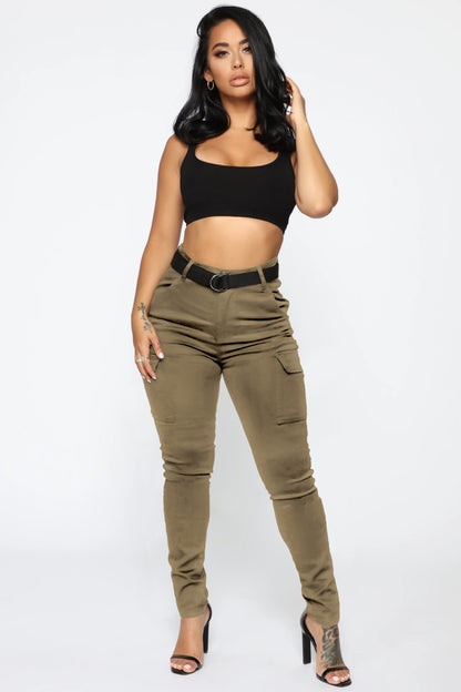 Casual Women Pants Four Seasons Trousers Skinny Sports Stretch Belt Sports Pants - Wanita Store