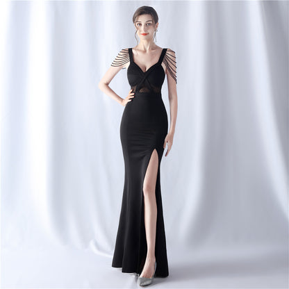 Beaded See through Wedding Exhibition Dinner Evening Dress - Wanita Store