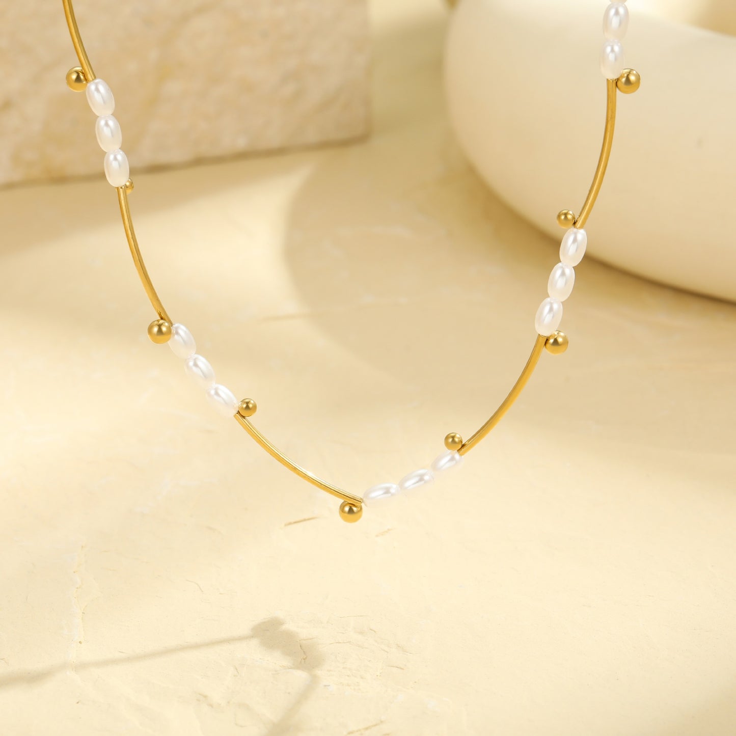 French Hepburn Advanced Baroque Imitation Pearl Necklace Batch Floral Tube Spacer Beads 18K Real Gold Stainless Steel Clavicle Chain - Wanita Store