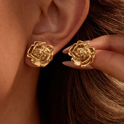 Rose Stainless Steel Studs Exquisite Refined Grace Niche 18K Gold Plating Earrings - Wanita Store