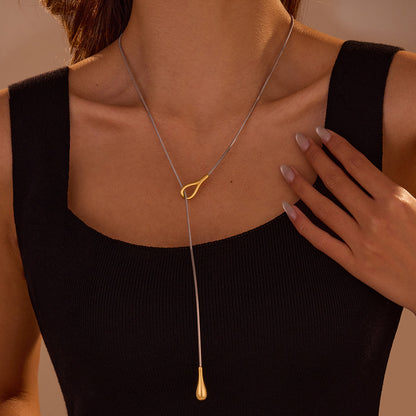 Stainless Steel Necklace Long Water Drop Pull out Y Shaped Chain Necklace for Women Cold Necklace for Women - Wanita Store