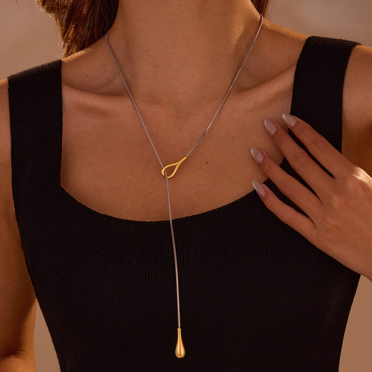Stainless Steel Necklace Long Water Drop Pull out Y Shaped Chain Necklace for Women Cold Necklace for Women - Wanita Store