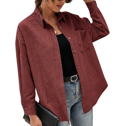 Autumn Winter Women Clothing Oversize Women Corduroy Loose Casual Shirt - Wanita Store