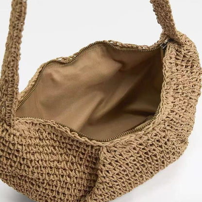 Casual Crossbody Straw Bag Niche Dumpling Bag Woven Bag Vacation Beach Bag All Match Chest Bag - Wanita Store