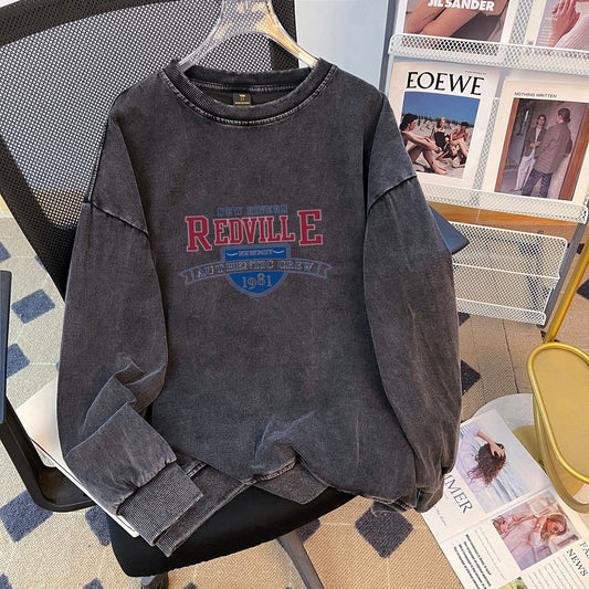 Mid Length Vintage Fleece Lined Composite round Neck Women Long Sleeve Autumn Winter Padded Top