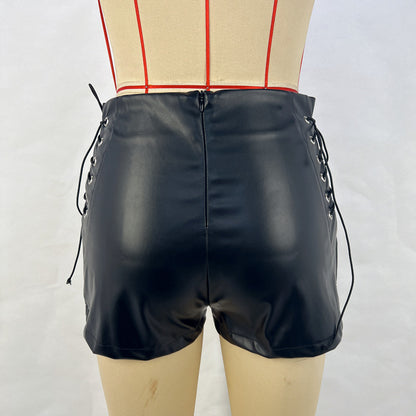 Autumn Winter Black High Waist Stretch Shorts Women Tight Casual Pants Faux Leather Pants - Wanita Store