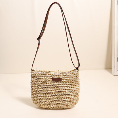 Crossbody Straw Bag Simple Shoulder Straw Bag Woven Bag Vacation Beach Bag All Match Women Bag - Wanita Store