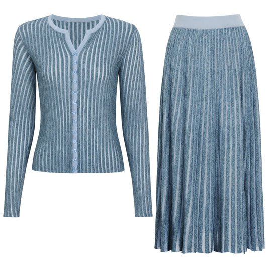 Light Blue Top Two-Piece Overskirt Suit