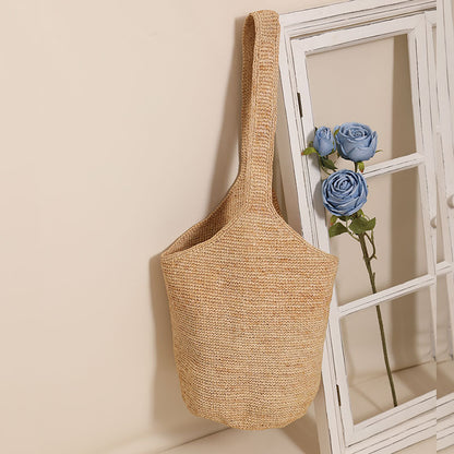 Large Capacity Shoulder Straw Bag Bucket Straw Bag Woven Bag Vacation Beach Bag Women Bag - Wanita Store