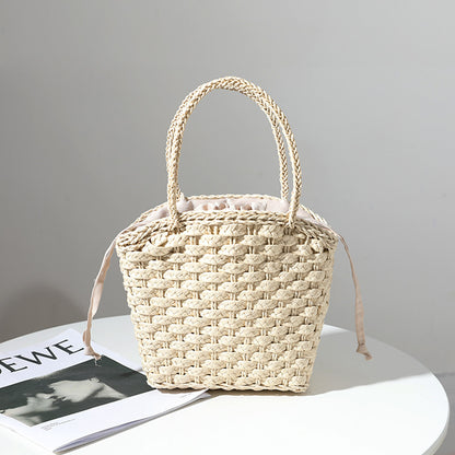 Japan South Korea Straw Bag Solid Color Woven Bag One Shoulder Hand-Carrying Small Bag Casual Women Bag Vacation Beach Bag - Wanita Store