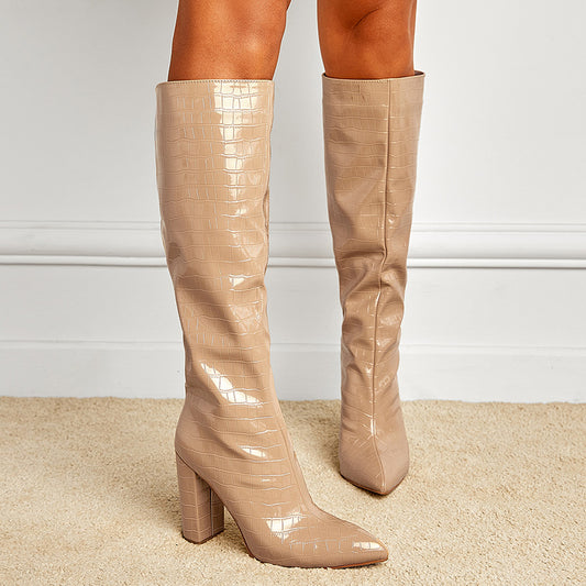 Show Catwalk Same Pointed Toe Chunky Heel over the Knee Boots Winter Slip on Long Boots