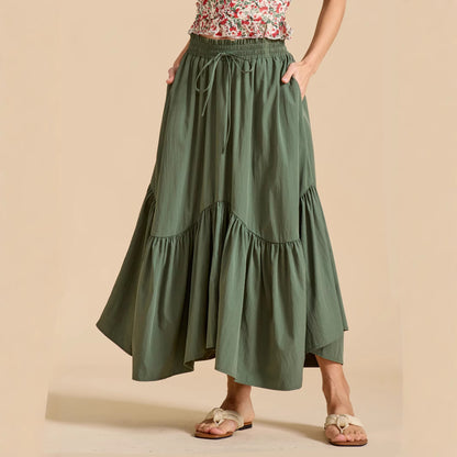 Women Wave Lace up Adjustable Skirt High Waist Elastic Large Swing Skirt Retro Long Skirt - Wanita Store