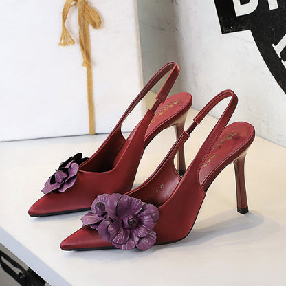 Cocktail Hollow Out Cutout out Back Strap Pointed Stiletto Heel High Heels Color Blocking Floral Women Shoes Shallow Mouth Pumps - Wanita Store