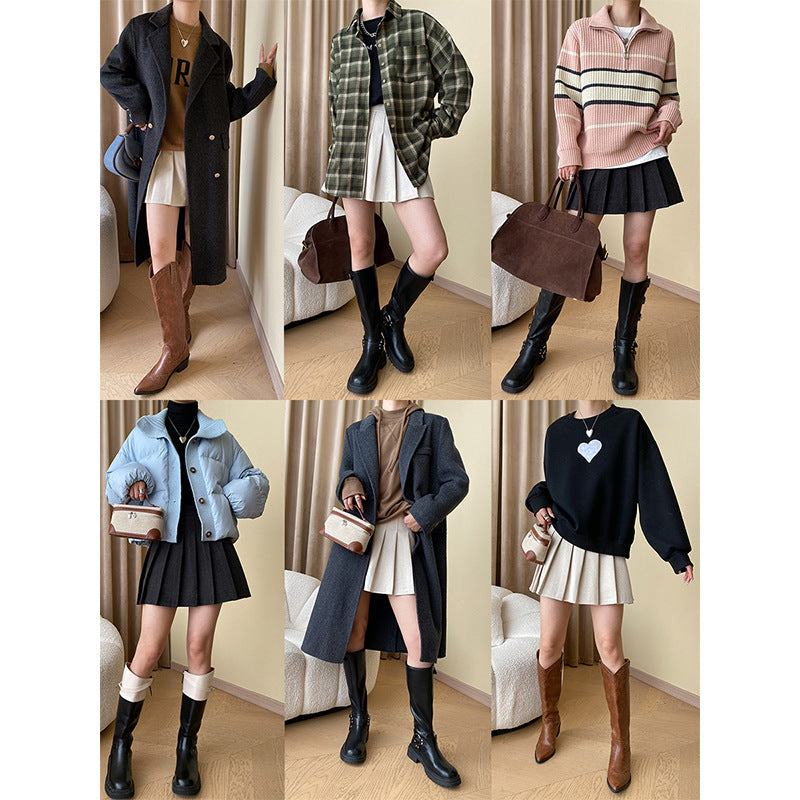 Autumn Winter Fashionable Item Woolen Thick Office High Waist A line Skirt Pleated Skirt
