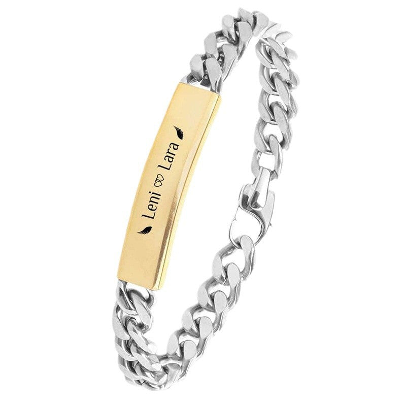 18K Vacuum Gold Plated Titanium Steel Bracelet Laser Laser Letter Graphic Number Stainless Steel Bracelet - Wanita Store
