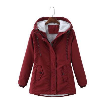 Ladies Hooded Lambswool Parka Winter Warm Waist Women Cotton-Padded Coat - Wanita Store