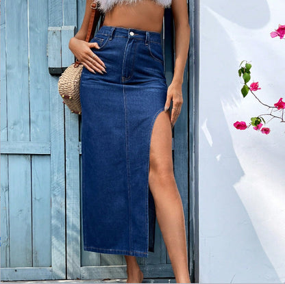 Summer Women Clothing Sexy Side Split Denim Skirt - Wanita Store