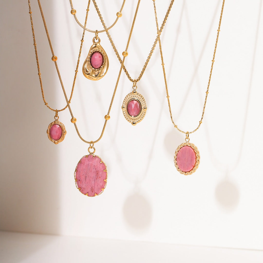 Arrival Rhodochrosite 18K Gold Titanium Steel Necklace for Women Affordable Luxury All Match High Sense Stainless Steel Embellished Accessories - Wanita Store