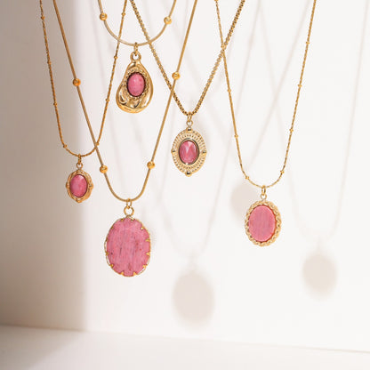 Arrival Rhodochrosite 18K Gold Titanium Steel Necklace for Women Affordable Luxury All Match High Sense Stainless Steel Embellished Accessories - Wanita Store