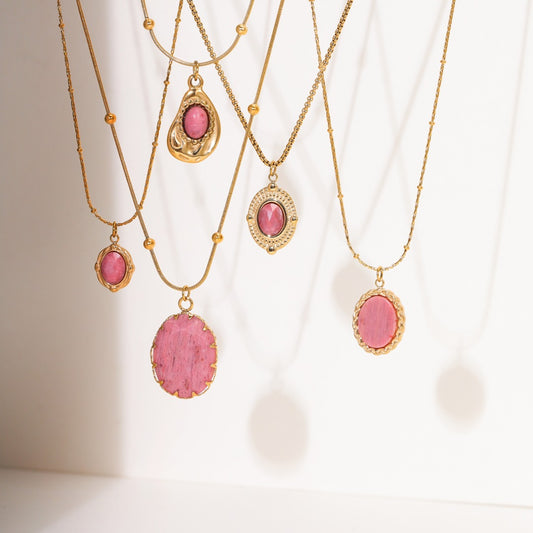 Arrival Rhodochrosite 18K Gold Titanium Steel Necklace for Women Affordable Luxury All Match High Sense Stainless Steel Embellished Accessories - Wanita Store