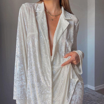 Women Clothing Early Spring Long Sleeve Loose Drooping Top Wide Leg Trousers Homewear Casual Lazy Blazer Suit Set - Wanita Store