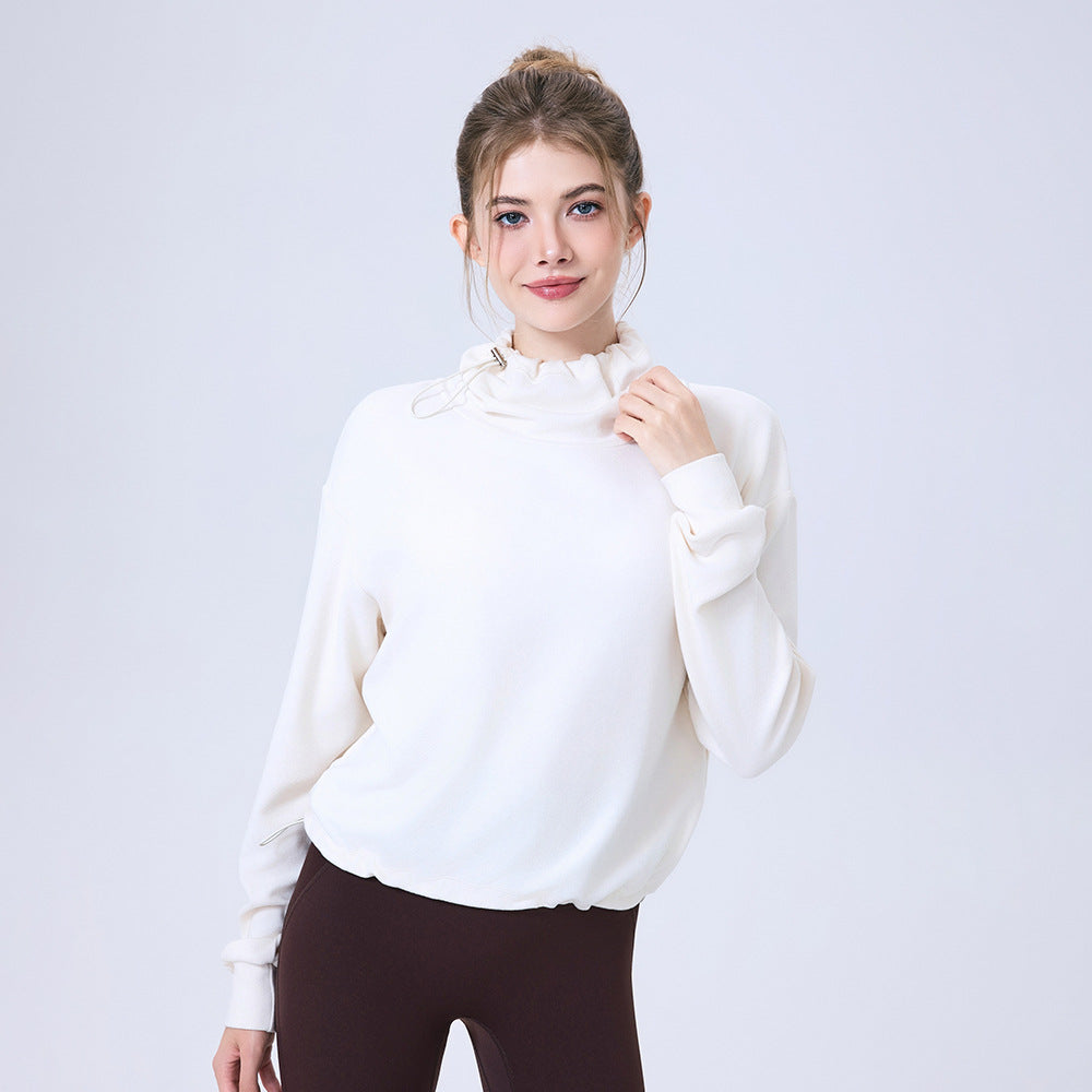 Autumn Winter Plush Stand Collar Drawstring Sweatshirt Women Loose Casual Yoga Clothes Long Sleeved Top Workout Clothes Sports Jacket